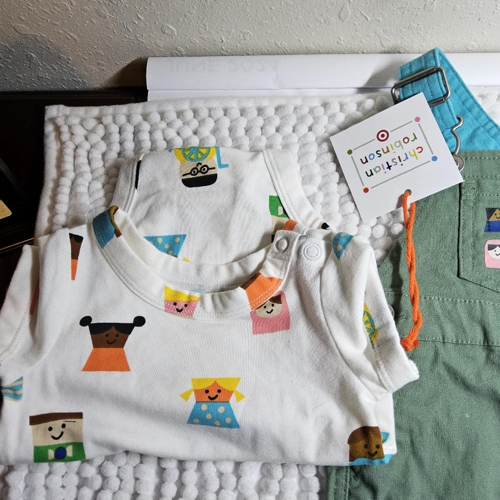 1 Christian Robinson print overalls and onsie size 0/3 mos